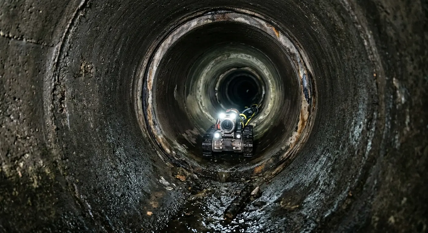 Robotic sewer camera inspecting pipe interior for Sewer Line Cleaning in Groveland